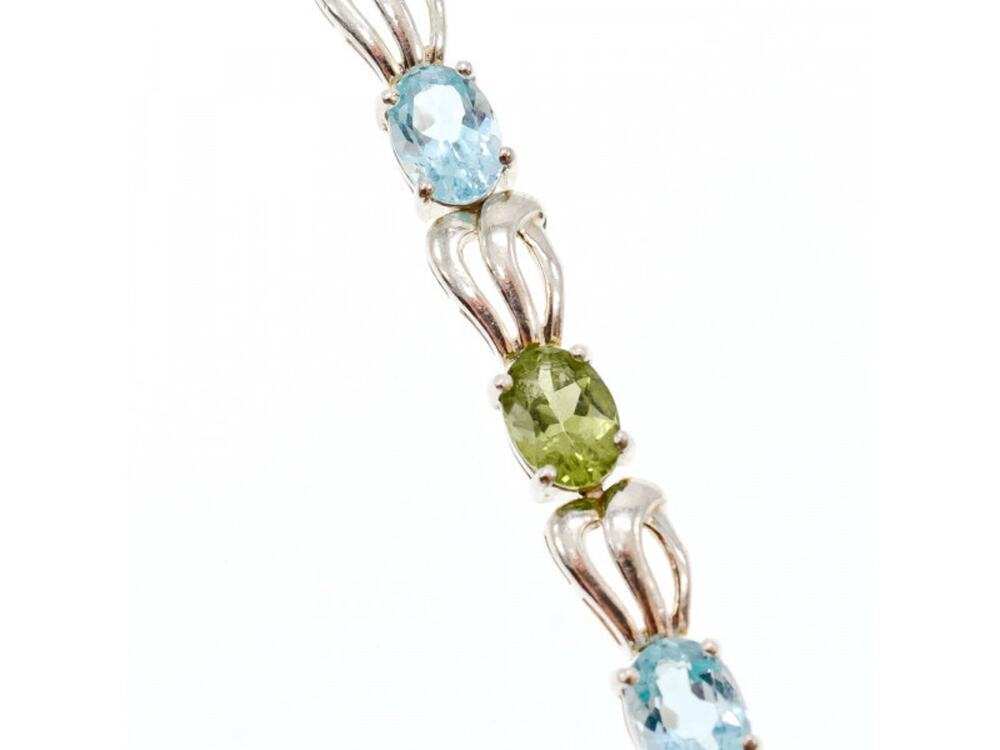 925 Sterling Silver Topaz & Peridot Bracelet Size 7.5 In